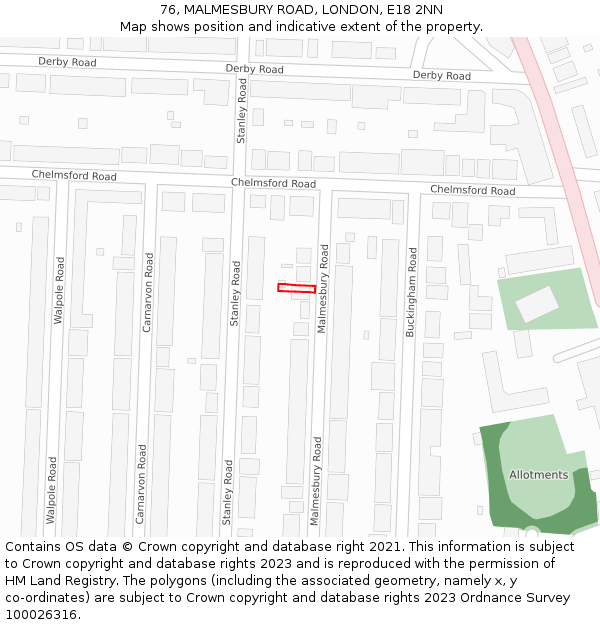 76, MALMESBURY ROAD, LONDON, E18 2NN: Location map and indicative extent of plot