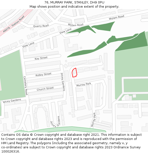 76, MURRAY PARK, STANLEY, DH9 0PU: Location map and indicative extent of plot