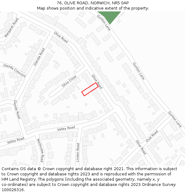 76, OLIVE ROAD, NORWICH, NR5 0AP: Location map and indicative extent of plot