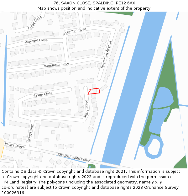 76, SAXON CLOSE, SPALDING, PE12 6AX: Location map and indicative extent of plot