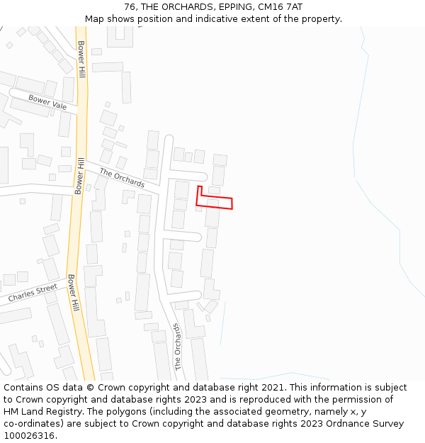 76, THE ORCHARDS, EPPING, CM16 7AT: Location map and indicative extent of plot