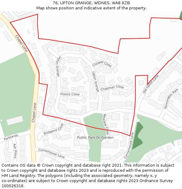 76, UPTON GRANGE, WIDNES, WA8 9ZB: Location map and indicative extent of plot