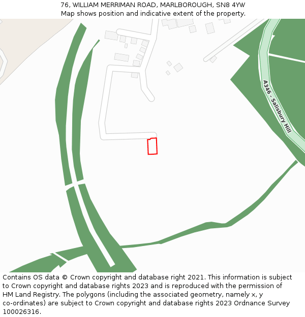 76, WILLIAM MERRIMAN ROAD, MARLBOROUGH, SN8 4YW: Location map and indicative extent of plot