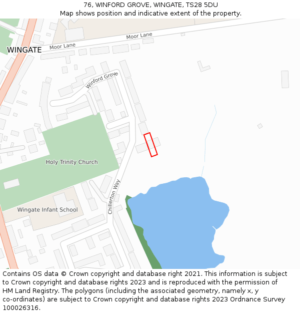 76, WINFORD GROVE, WINGATE, TS28 5DU: Location map and indicative extent of plot