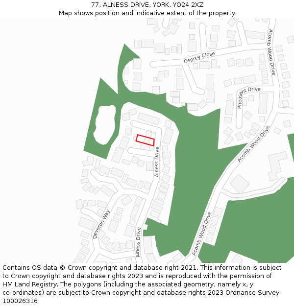 77, ALNESS DRIVE, YORK, YO24 2XZ: Location map and indicative extent of plot