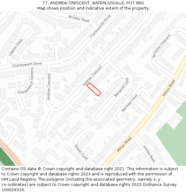 77, ANDREW CRESCENT, WATERLOOVILLE, PO7 6BG: Location map and indicative extent of plot