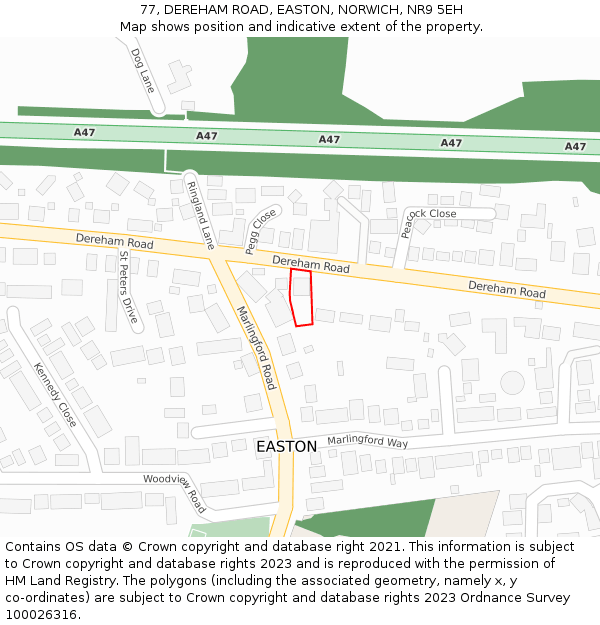 77, DEREHAM ROAD, EASTON, NORWICH, NR9 5EH: Location map and indicative extent of plot