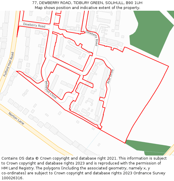 77, DEWBERRY ROAD, TIDBURY GREEN, SOLIHULL, B90 1UH: Location map and indicative extent of plot
