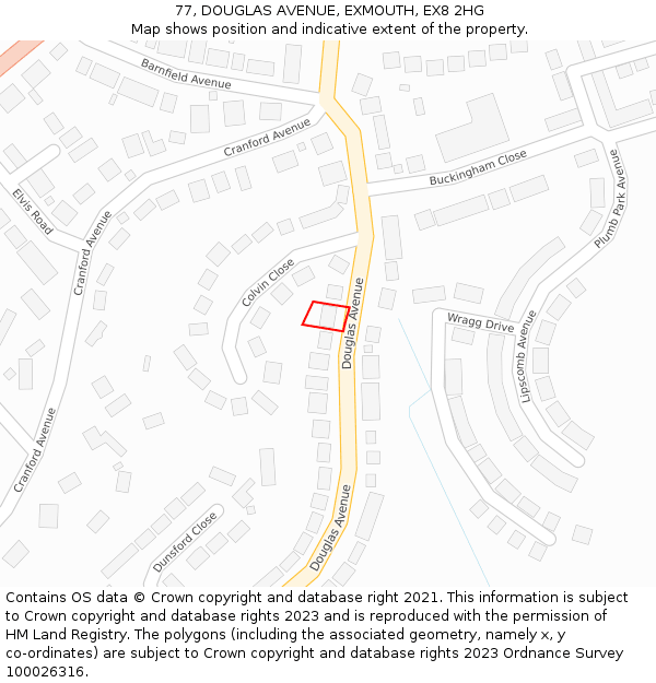 77, DOUGLAS AVENUE, EXMOUTH, EX8 2HG: Location map and indicative extent of plot