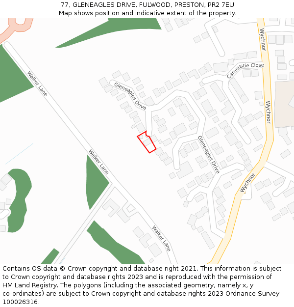 77, GLENEAGLES DRIVE, FULWOOD, PRESTON, PR2 7EU: Location map and indicative extent of plot