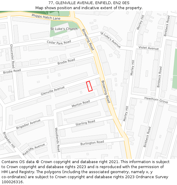 77, GLENVILLE AVENUE, ENFIELD, EN2 0ES: Location map and indicative extent of plot