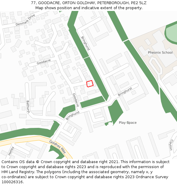 77, GOODACRE, ORTON GOLDHAY, PETERBOROUGH, PE2 5LZ: Location map and indicative extent of plot