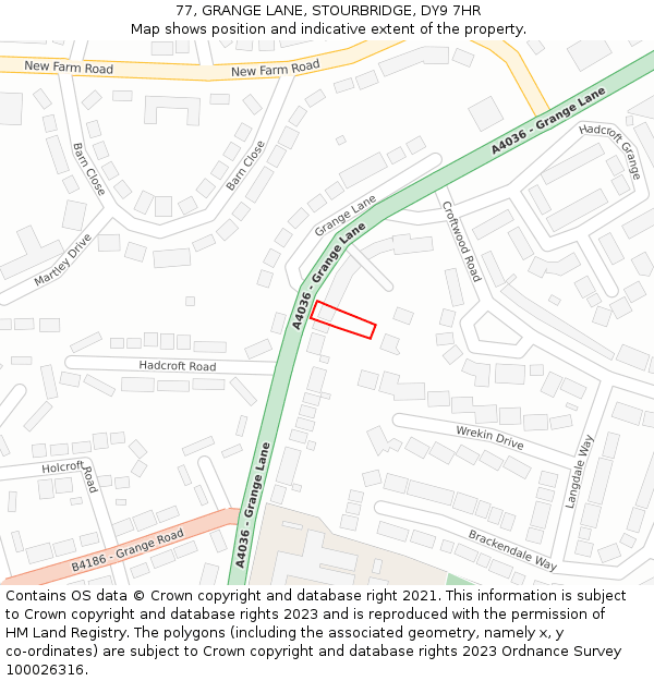 77, GRANGE LANE, STOURBRIDGE, DY9 7HR: Location map and indicative extent of plot