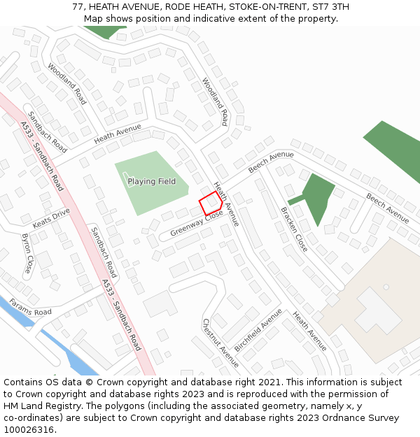 77, HEATH AVENUE, RODE HEATH, STOKE-ON-TRENT, ST7 3TH: Location map and indicative extent of plot