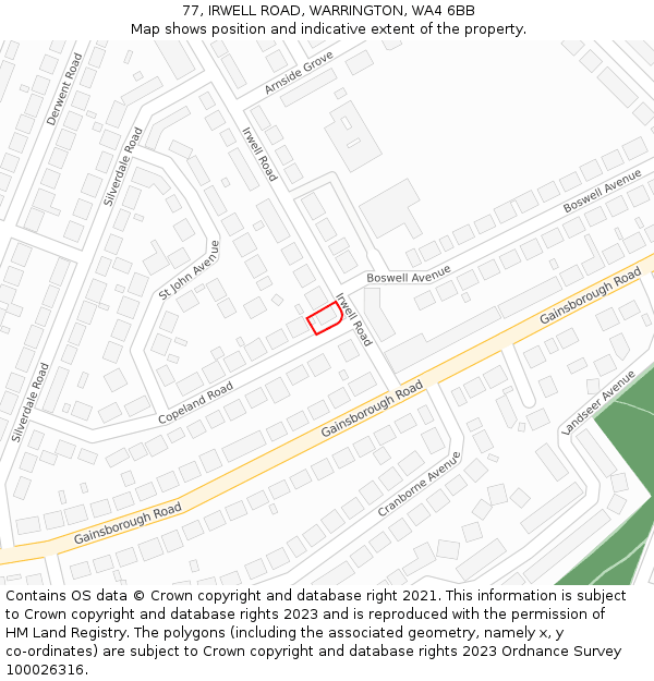 77, IRWELL ROAD, WARRINGTON, WA4 6BB: Location map and indicative extent of plot