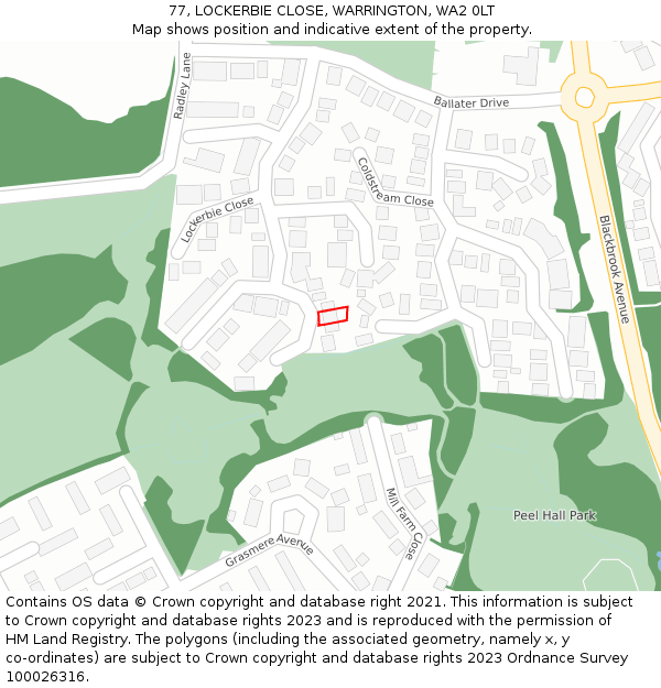 77, LOCKERBIE CLOSE, WARRINGTON, WA2 0LT: Location map and indicative extent of plot