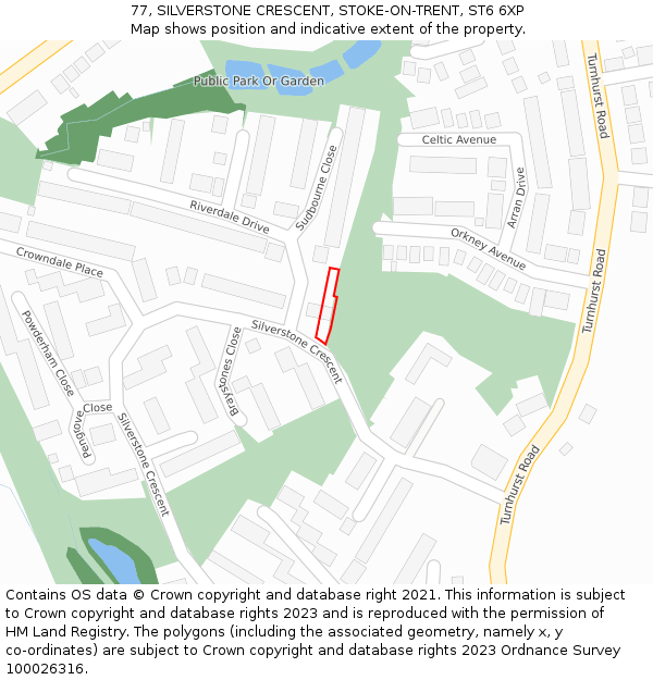 77, SILVERSTONE CRESCENT, STOKE-ON-TRENT, ST6 6XP: Location map and indicative extent of plot