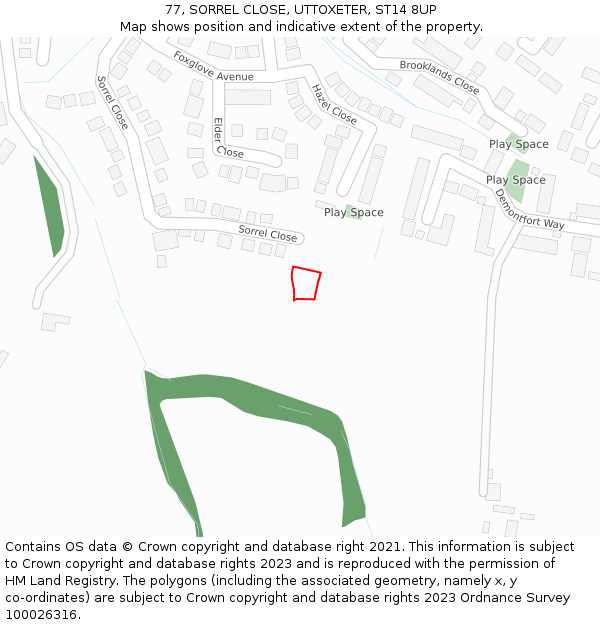77, SORREL CLOSE, UTTOXETER, ST14 8UP: Location map and indicative extent of plot
