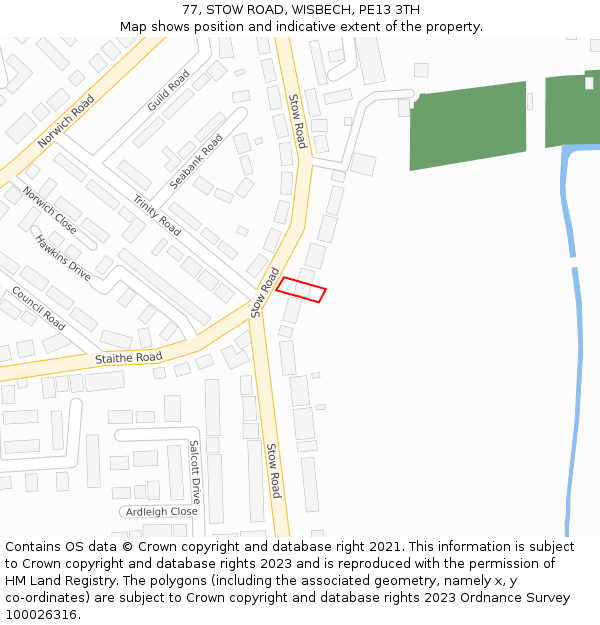 77, STOW ROAD, WISBECH, PE13 3TH: Location map and indicative extent of plot