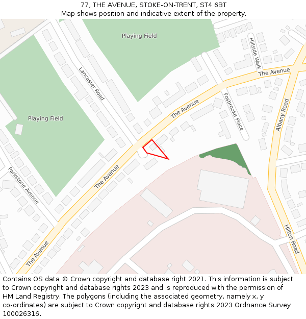 77, THE AVENUE, STOKE-ON-TRENT, ST4 6BT: Location map and indicative extent of plot