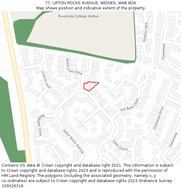 77, UPTON ROCKS AVENUE, WIDNES, WA8 9DA: Location map and indicative extent of plot