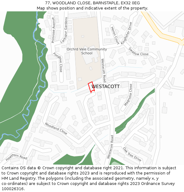 77, WOODLAND CLOSE, BARNSTAPLE, EX32 0EG: Location map and indicative extent of plot