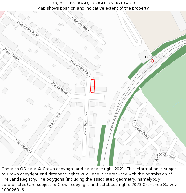 78, ALGERS ROAD, LOUGHTON, IG10 4ND: Location map and indicative extent of plot