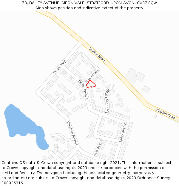 78, BAILEY AVENUE, MEON VALE, STRATFORD-UPON-AVON, CV37 8QW: Location map and indicative extent of plot