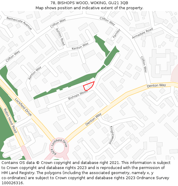 78, BISHOPS WOOD, WOKING, GU21 3QB: Location map and indicative extent of plot