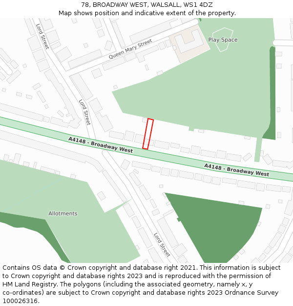 78, BROADWAY WEST, WALSALL, WS1 4DZ: Location map and indicative extent of plot