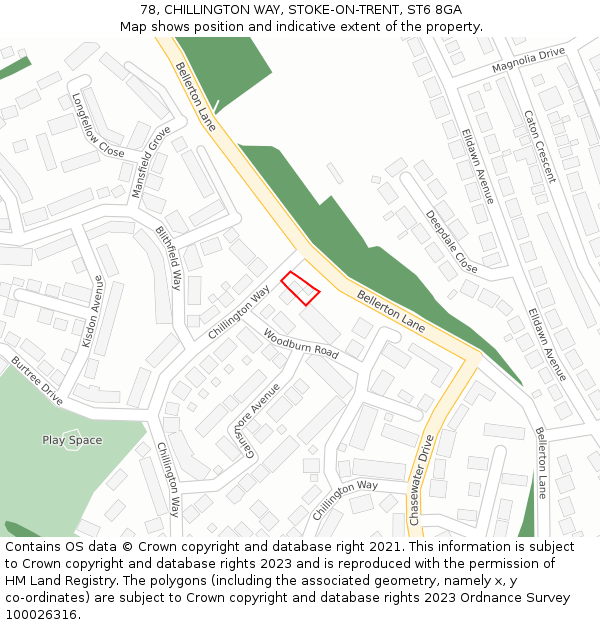 78, CHILLINGTON WAY, STOKE-ON-TRENT, ST6 8GA: Location map and indicative extent of plot