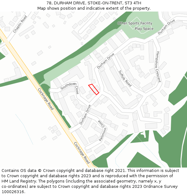 78, DURHAM DRIVE, STOKE-ON-TRENT, ST3 4TH: Location map and indicative extent of plot