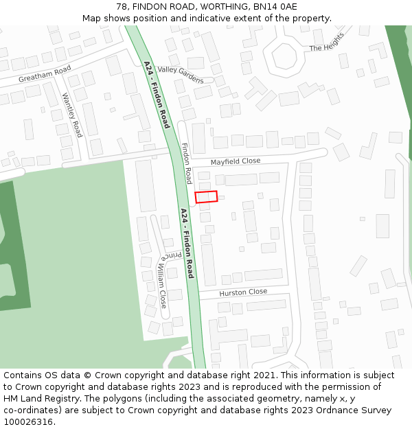 78, FINDON ROAD, WORTHING, BN14 0AE: Location map and indicative extent of plot