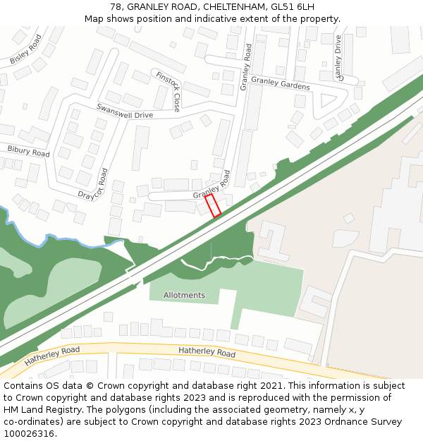 78, GRANLEY ROAD, CHELTENHAM, GL51 6LH: Location map and indicative extent of plot
