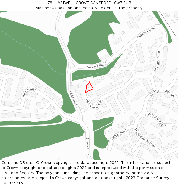 78, HARTWELL GROVE, WINSFORD, CW7 3UR: Location map and indicative extent of plot