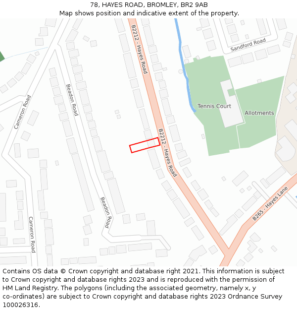 78, HAYES ROAD, BROMLEY, BR2 9AB: Location map and indicative extent of plot
