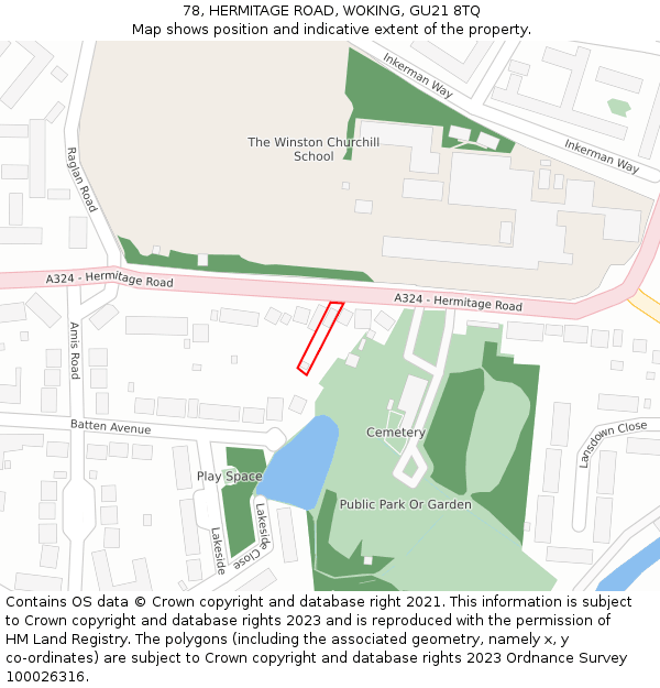 78, HERMITAGE ROAD, WOKING, GU21 8TQ: Location map and indicative extent of plot