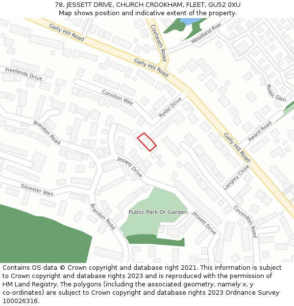 78, JESSETT DRIVE, CHURCH CROOKHAM, FLEET, GU52 0XU: Location map and indicative extent of plot