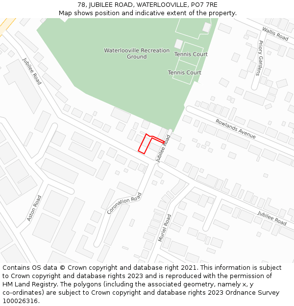 78, JUBILEE ROAD, WATERLOOVILLE, PO7 7RE: Location map and indicative extent of plot