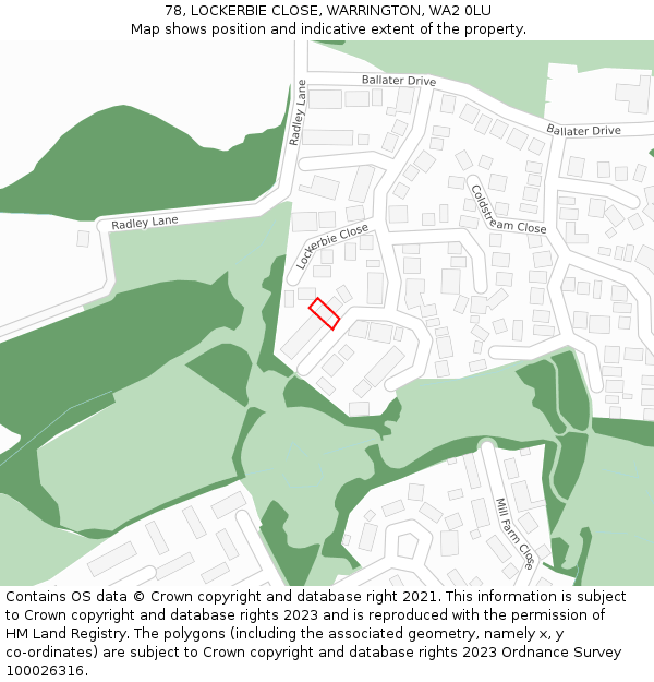 78, LOCKERBIE CLOSE, WARRINGTON, WA2 0LU: Location map and indicative extent of plot