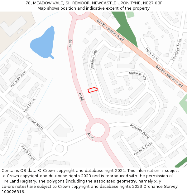 78, MEADOW VALE, SHIREMOOR, NEWCASTLE UPON TYNE, NE27 0BF: Location map and indicative extent of plot