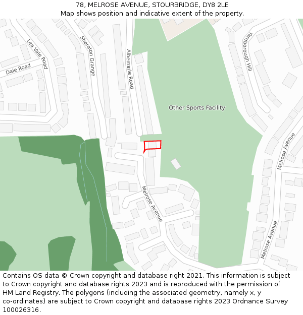 78, MELROSE AVENUE, STOURBRIDGE, DY8 2LE: Location map and indicative extent of plot