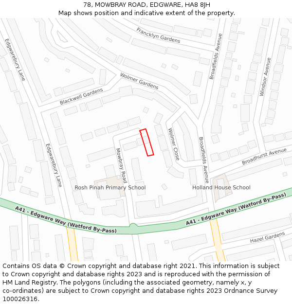78, MOWBRAY ROAD, EDGWARE, HA8 8JH: Location map and indicative extent of plot