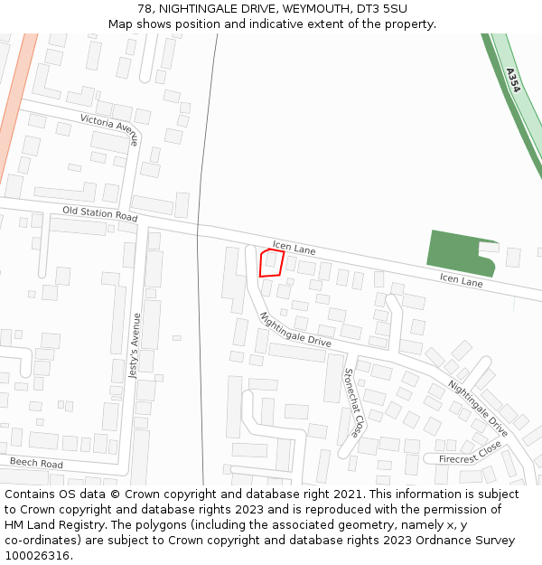 78, NIGHTINGALE DRIVE, WEYMOUTH, DT3 5SU: Location map and indicative extent of plot