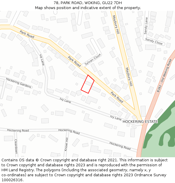 78, PARK ROAD, WOKING, GU22 7DH: Location map and indicative extent of plot