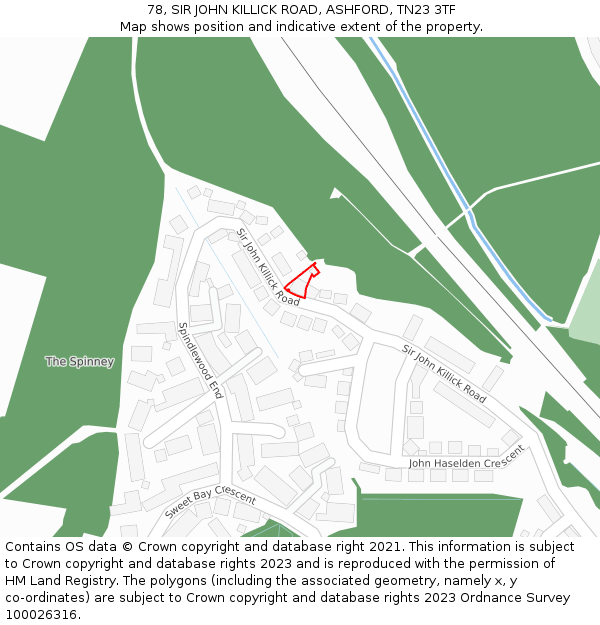 78, SIR JOHN KILLICK ROAD, ASHFORD, TN23 3TF: Location map and indicative extent of plot
