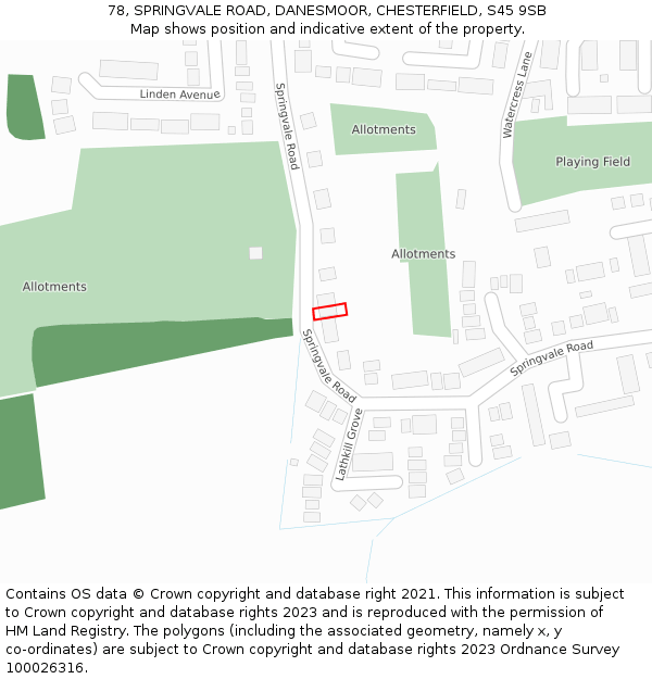 78, SPRINGVALE ROAD, DANESMOOR, CHESTERFIELD, S45 9SB: Location map and indicative extent of plot