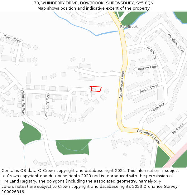 78, WHINBERRY DRIVE, BOWBROOK, SHREWSBURY, SY5 8QN: Location map and indicative extent of plot