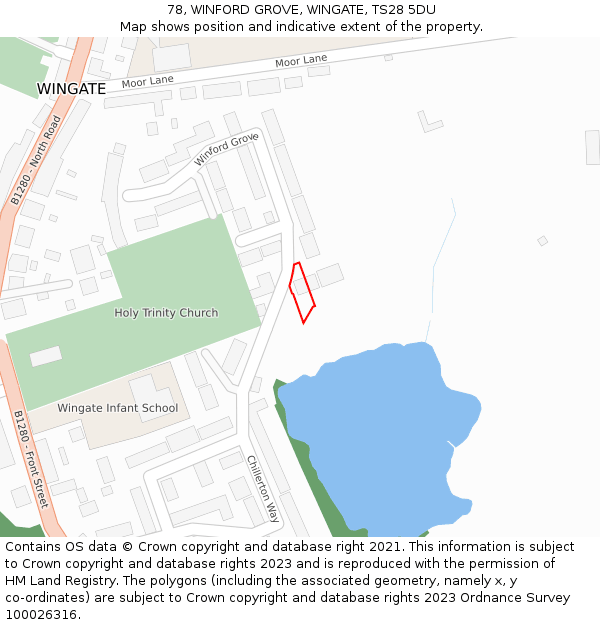 78, WINFORD GROVE, WINGATE, TS28 5DU: Location map and indicative extent of plot