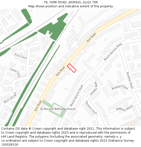 78, YORK ROAD, WOKING, GU22 7XR: Location map and indicative extent of plot